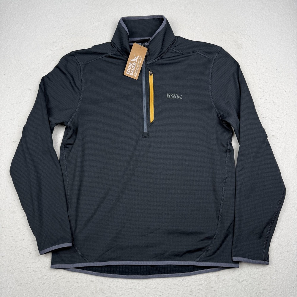 Eddie Bauer Pullover Mens Medium Gray Activator Grid 1/4 Zip Long Sleeve Gym Top